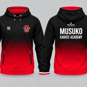 Musuko Karate Academy black to red hoodie with Standard back print